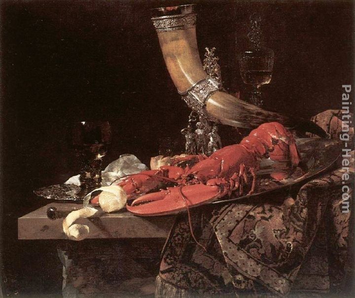 Willem Kalf Still Life with Drinking-Horn, Lobster and Glasses